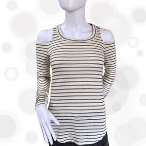 Chaser Women's White & Gold Glitter Striped Cold Shoulder Top Size XS NWT!